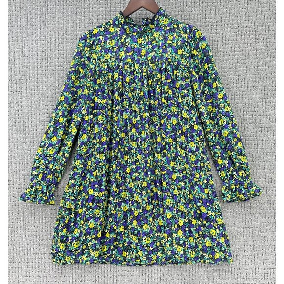 ZARA Mini A-Line Dress Womens Size Small Multicolor Floral Long Sleeve Lined - Picture 1 of 13